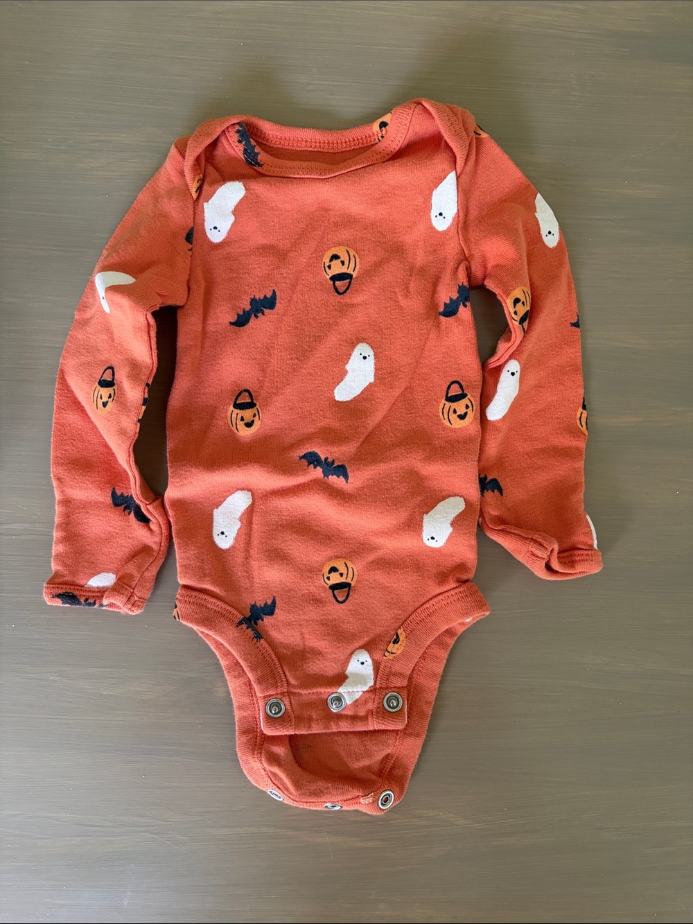 Carter's Orange Halloween Ghost & Pumpkin Long-Sleeve One-Piece Newborn